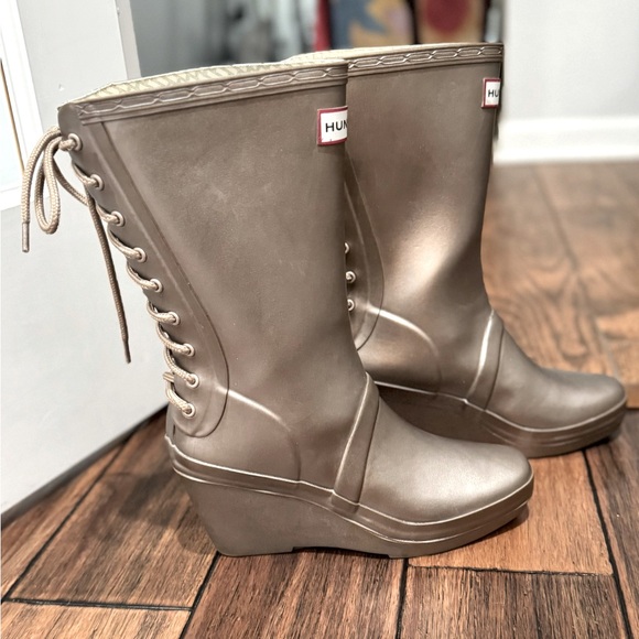 Hunter Verbier Lace Up Titanium Wedge Rain Boots - Picture 1 of 9